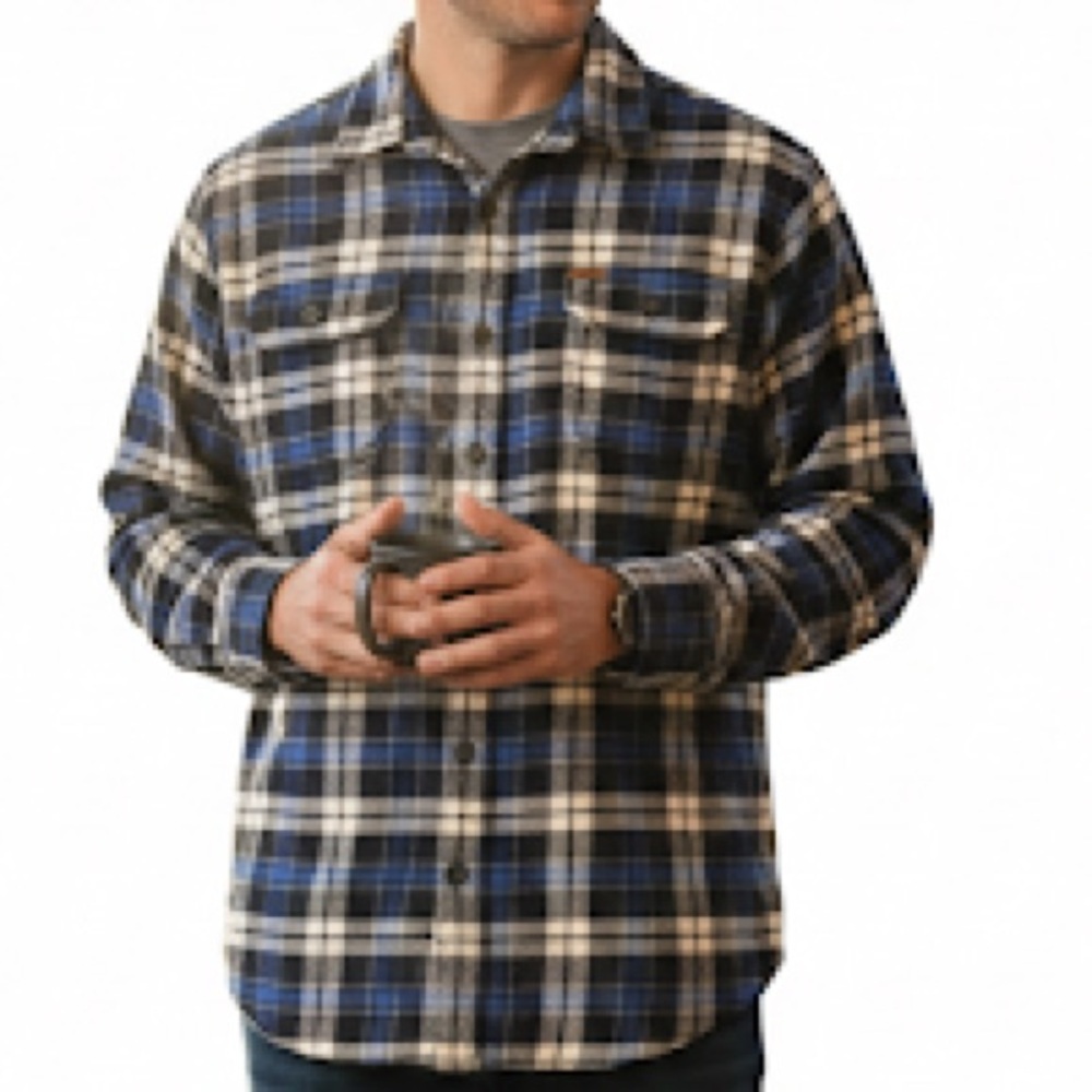 Orvis Men's Navy and Cream Plaid 100% cotton Shirt size M - Picture 2 of 7
